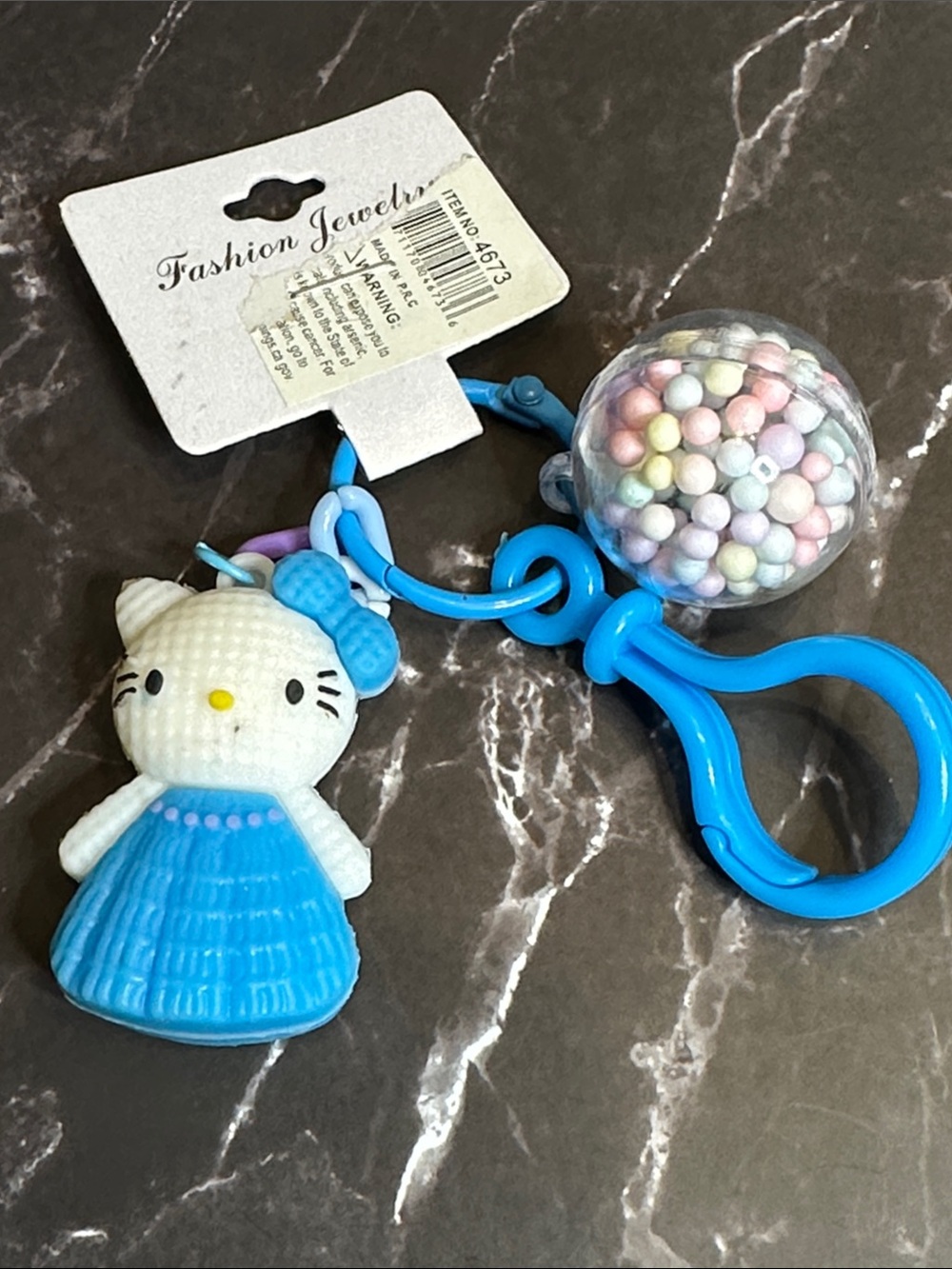 Fashion Jewelry Blue Kitty Doll Keychain with Pastel Bead Rattle